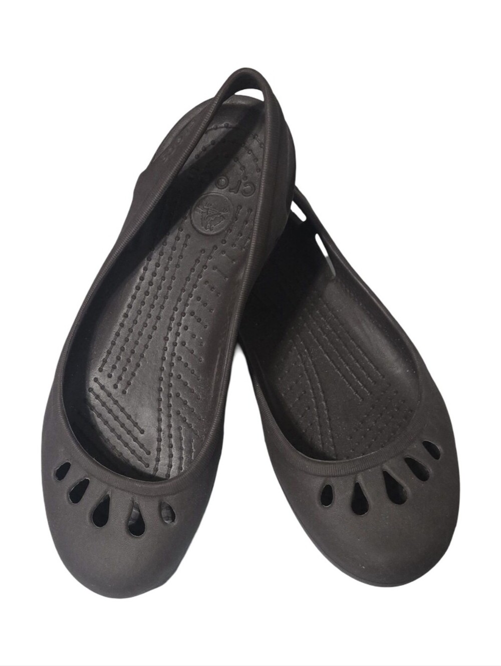 CROCS Women's Black Slip-On Ballet Flats with Teardrop Cutouts Size 7